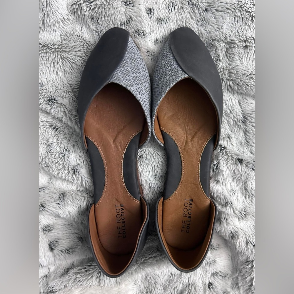 The Root Collective Annie flats charcoal leather w/ diamond fabric size 10 NEW
